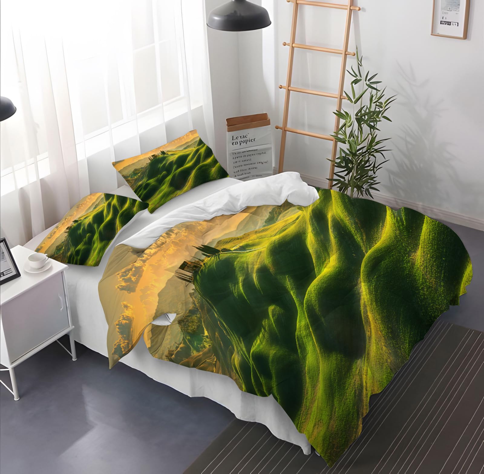 Copripiumino 200X200 Grassland Parure Copripiumino Matrimoniale Stampa Copripiumino Una Piazza E Mezza Ragazza,In Microfibra, Con 2 Federa(50X75Cm)