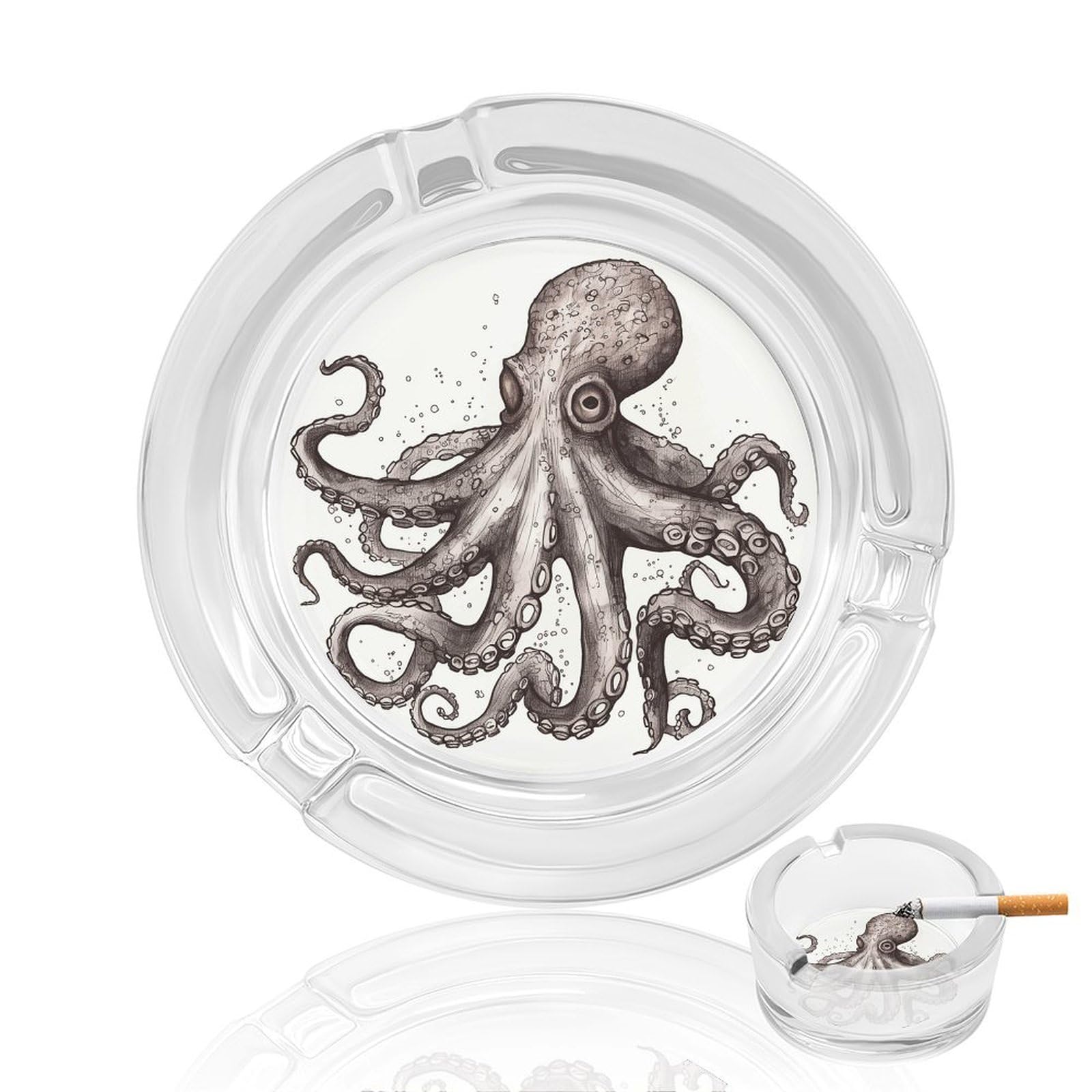 Octopus Ashtray, Modern Crystal Glass Ash Tray Cigarettes Ashtray Holder Home Office Desktop Tabletop Decoration,Crystal Clear (4.8")