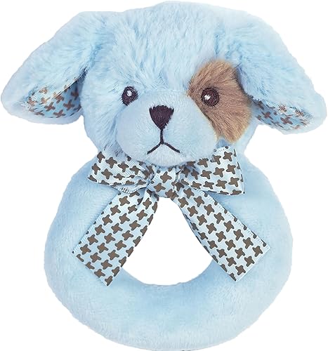 Bearington Baby Lil' Waggles - Anillo suave de peluche para cachorro, color azul, 5.5 pulgadas