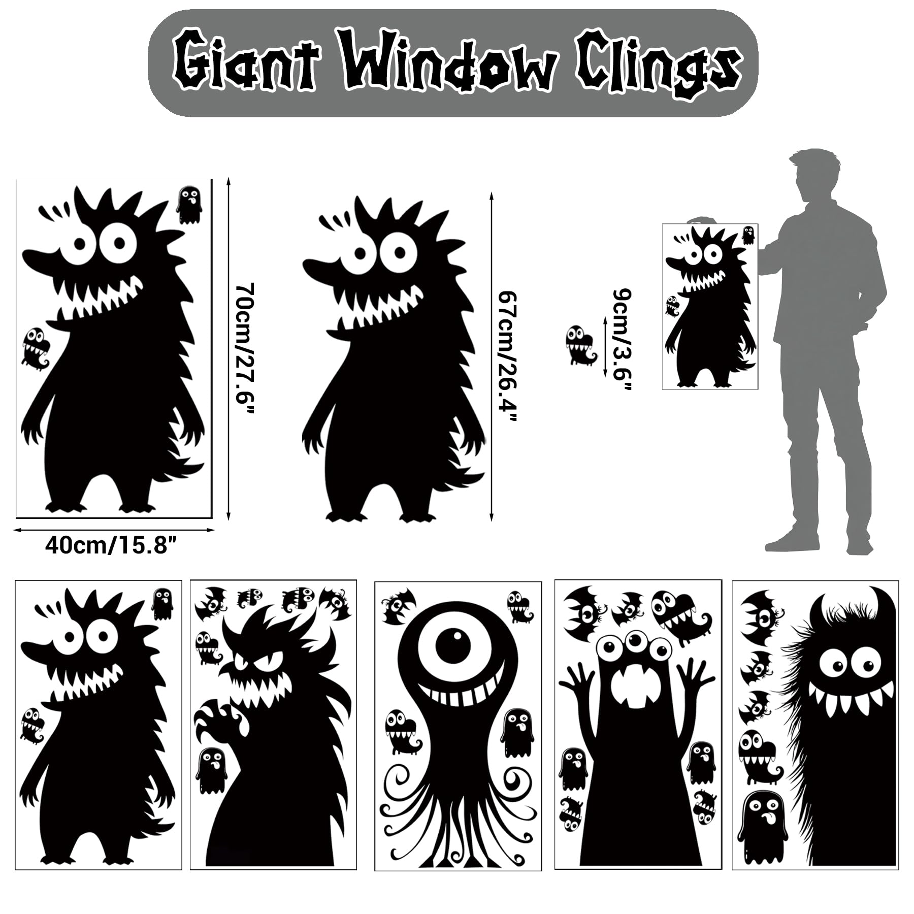 5 Sheets 29 Pcs Giant Adorable Peeking Halloween Window Clings Naughty Monster Window Decal Stickers for Halloween Decoration Supply - Image 2