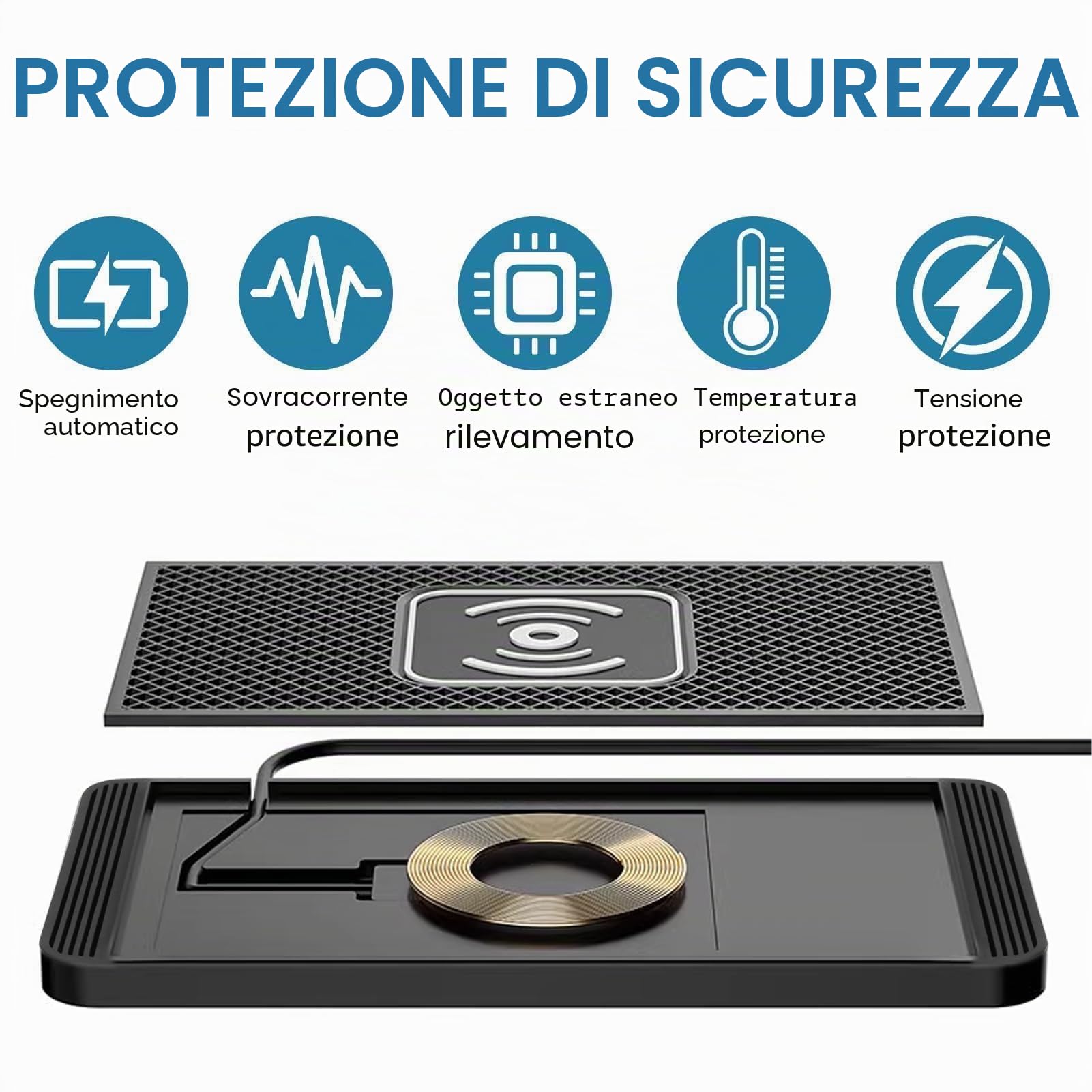 15 W Tappetino Ricarica Wireless Auto Caricabatterie Wireless Auto Base Di Ricarica Antiscivolo Compatibile Con iPhone 15/14/13/12/11Pro/Samsung/S23/S22/S22/S21/15/14/13/12/AirPods