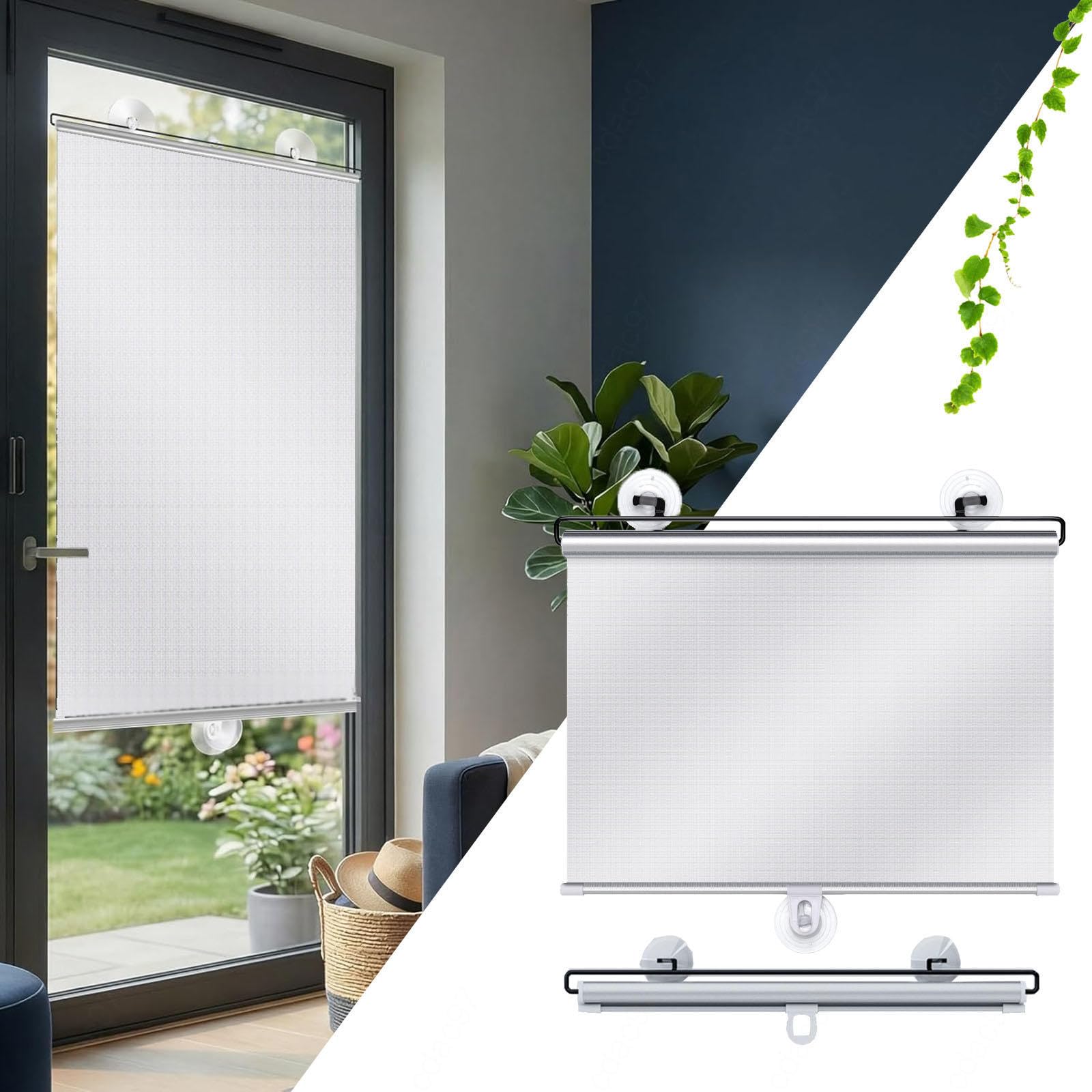 Sunscreen Blackout Roller Blinds,Retractable Sunshade Roller Blinds,Suction Cup Roller Shades for Windows,Portable Privacy Curtains Silver,Temporary Blinds No Drilling,Silver-50×125cm(19.7 * 49.2in)