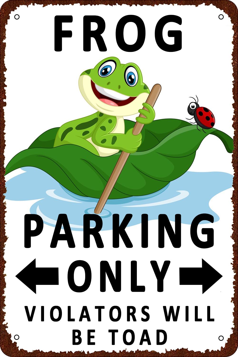 Vintage Metal Tin Signs Frog Parking Only Violators Will Be Toad Wall Decor Funny - Retro Sign for Home Living Room Bedroom Decor Gifts - 8x12 Inch