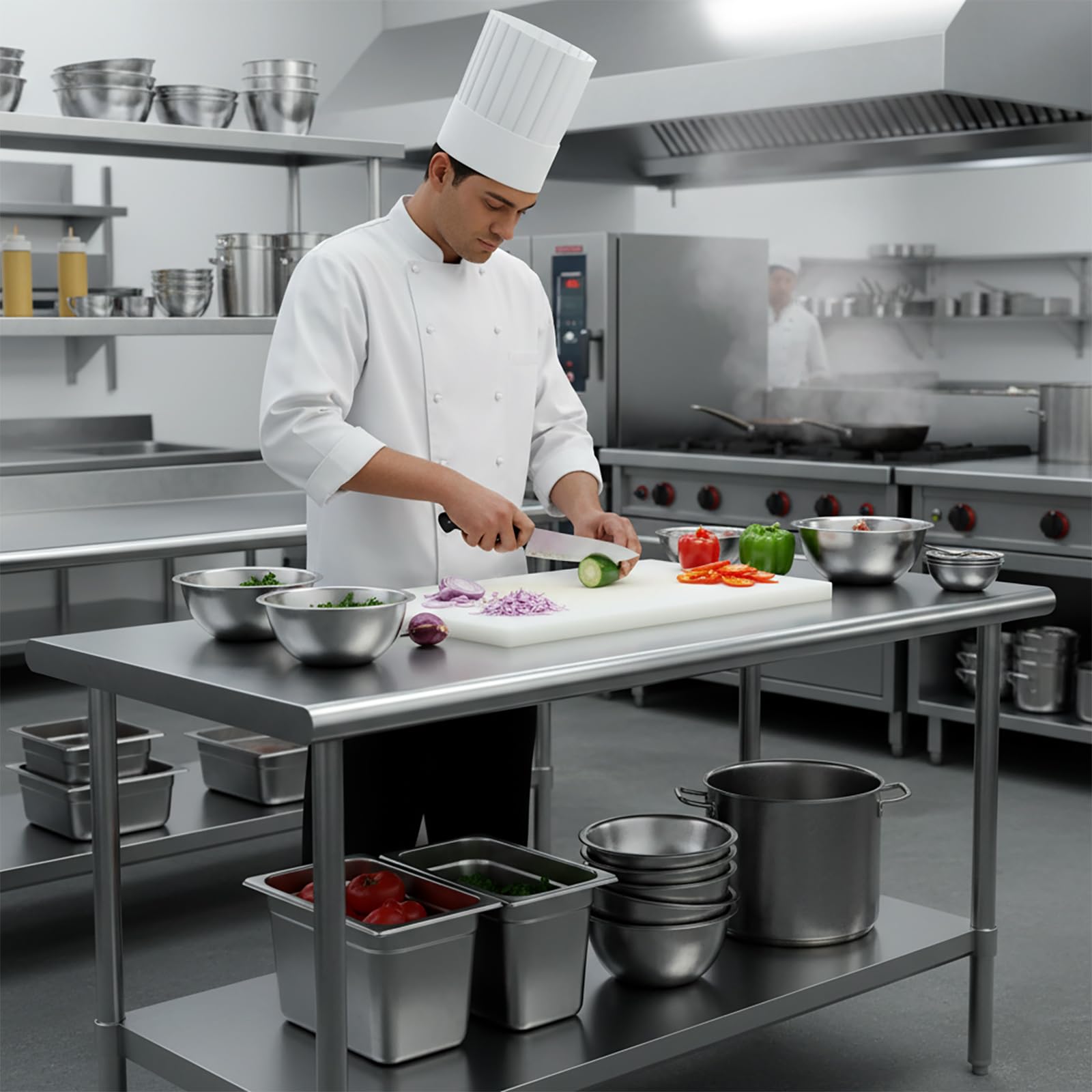STABLEINK NSF Stolik roboczy ze stali nierdzewnej, 61 x 91,4 cm, z regulowaną półką i nóżkami stołowymi, do kuchni, restauracji, hotelu i garażu
