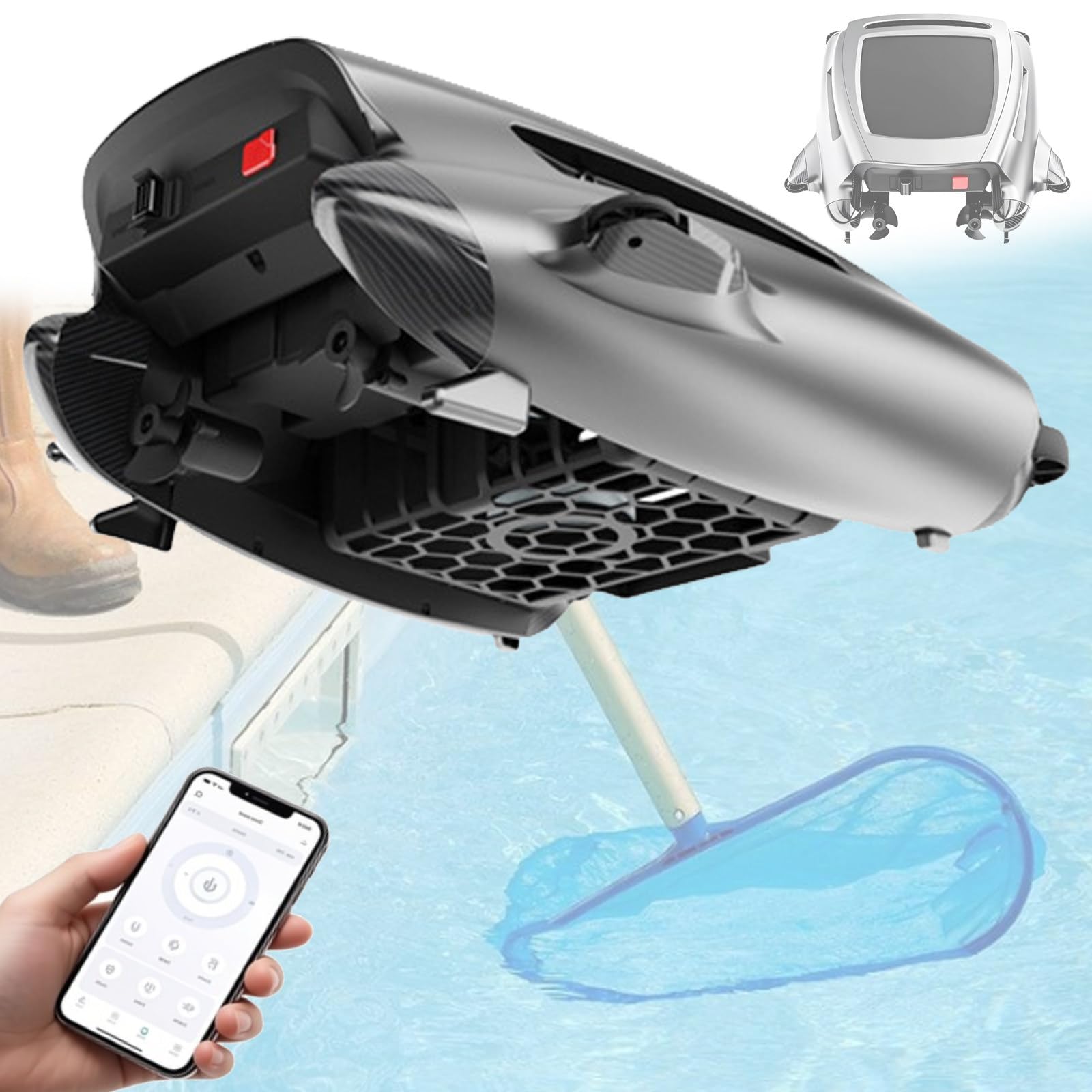 DOZPAL Solar Powered Robotic Pool Skimmer Cleaner - Automatic Pool Sur-face Cleaner Robot with APP Control, Dual Charging Mode, Obstacle Avoidance - 24/7 Continuous Cleaning