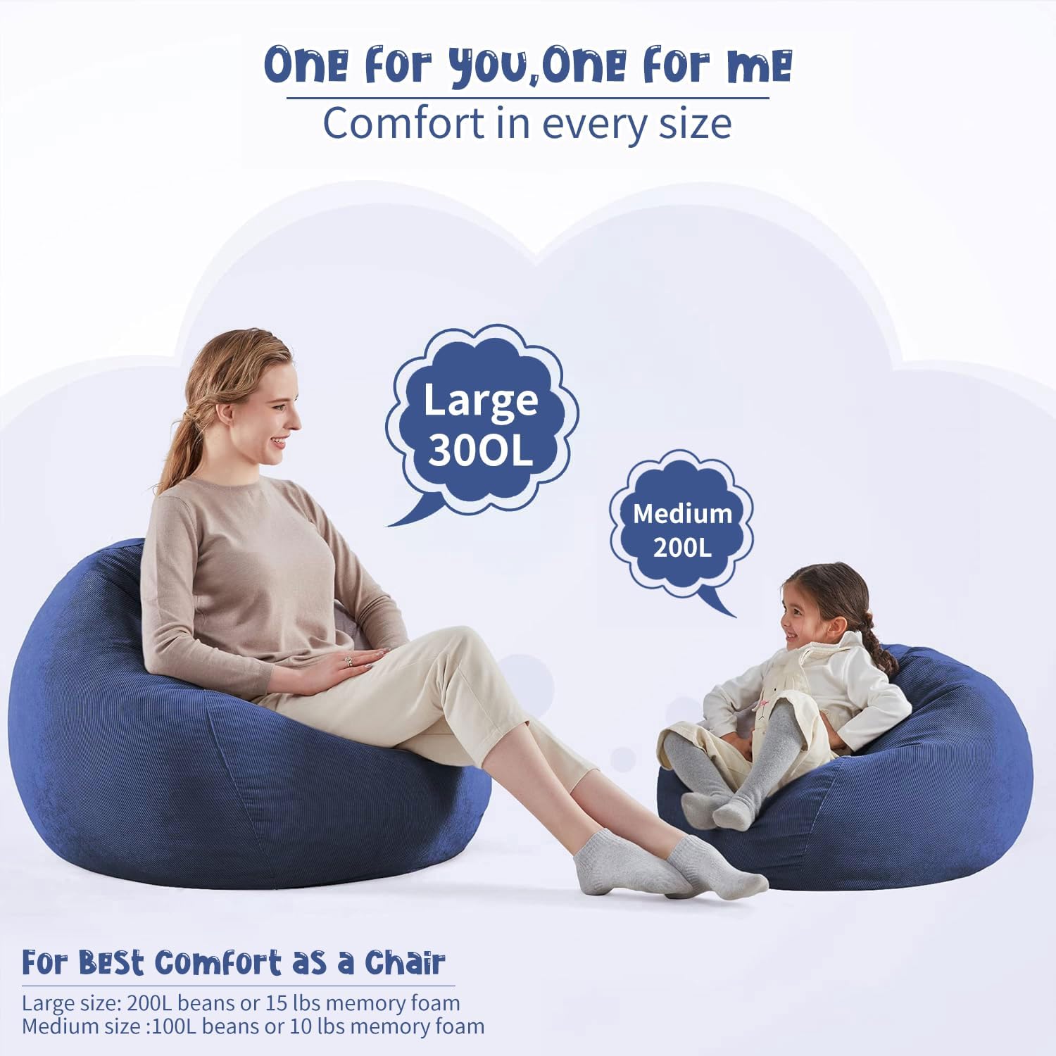 Nobildonna Bean Bag Chair Cover (No Filler) for Kids and Adults,Beanbag Stuffed Animal Storage Without Filling Plush Toys Holder and Organizer Soft Premium Corduroy 200L (Dark Blue)