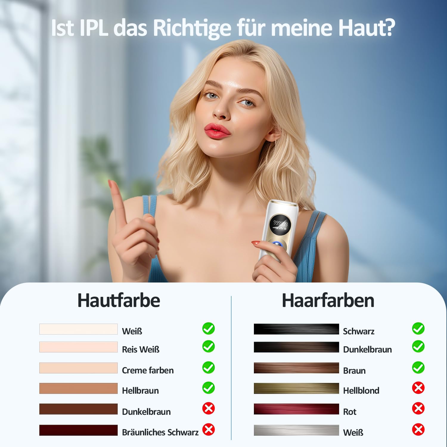 IPL Geräte Haarentfernung mit Kühlfunktion – Laser Haarentfernung 5 Energiestufen 999.999 Lichtimpulse Dauerhafte Haarentfernungsgerät