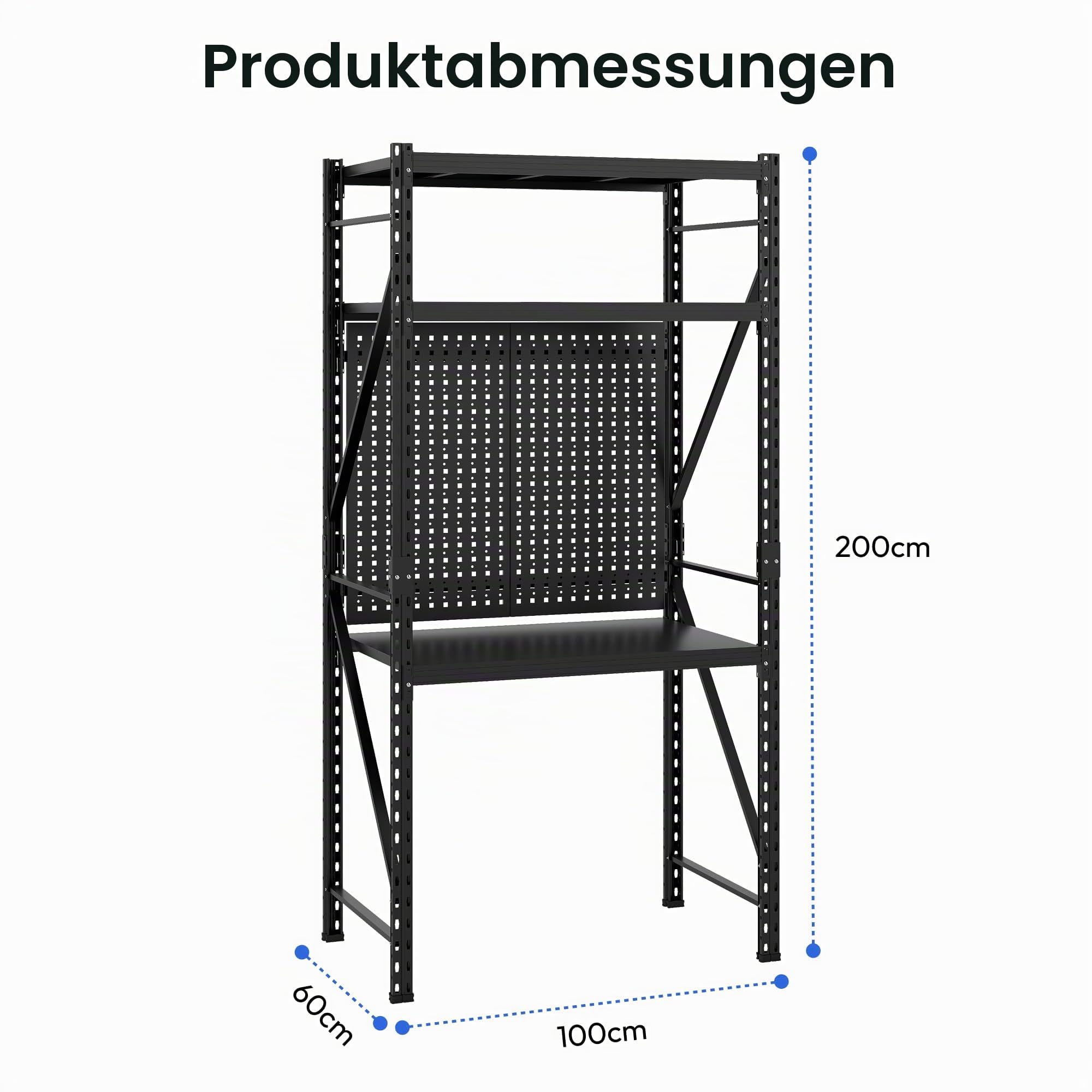 FlexiSpot Werkbank & Schreibtisch mit Regal und Lochwand – Stabiler Werkzeugtisch, bis 200 kg belastbar, vielseitig nutzbar in Werkstatt, Büro, Lager oder Zuhause (Schwarz)
