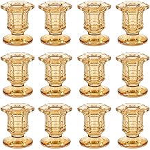 Lanttu Glass Candle Holders Set, 12 Pcs Amber Candlestick Holders Bulk, Taper Candle Holders for Wedding, Festival Table Centerpiece,Home Decoration