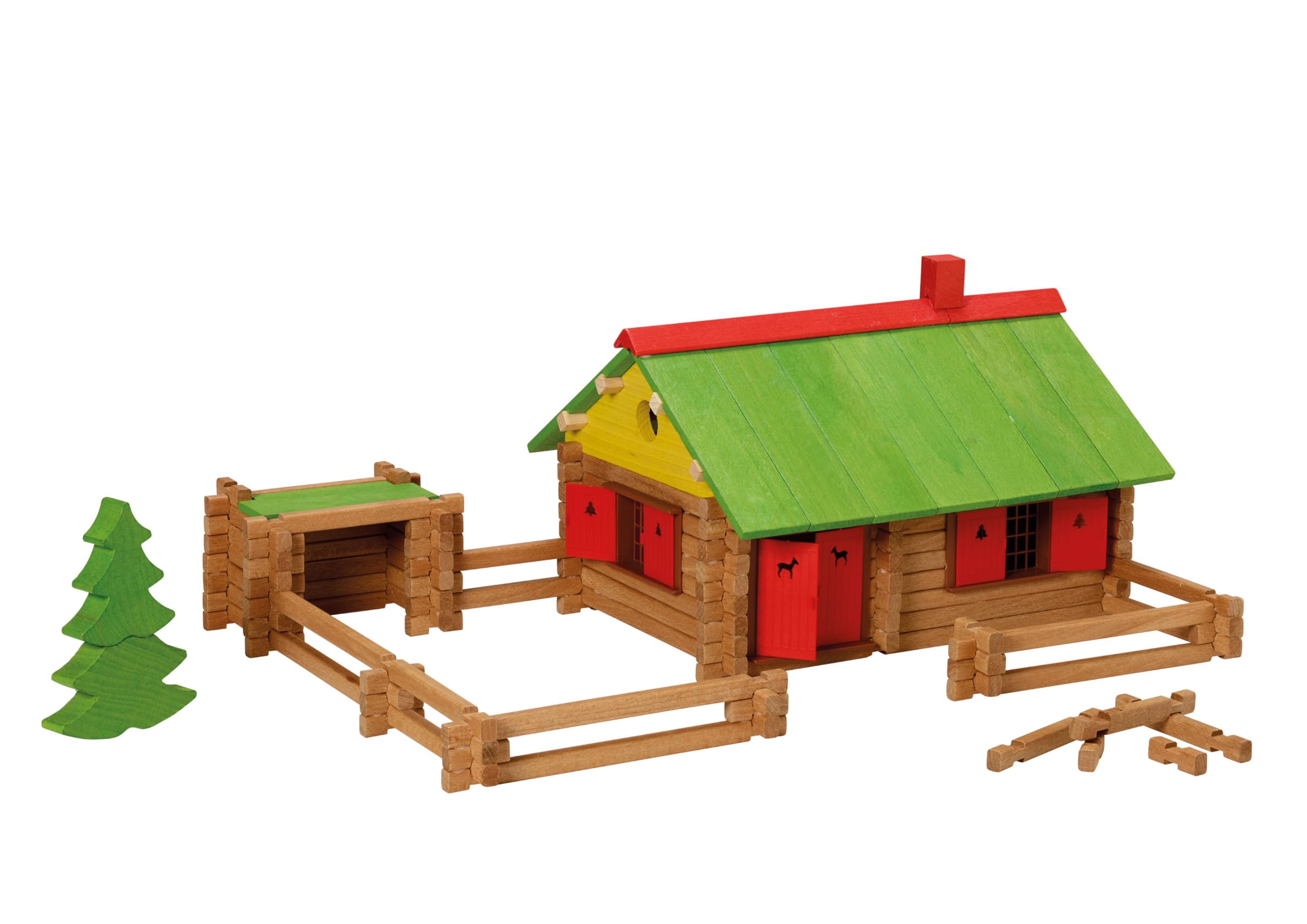 JEUJURA - Mon Chalet en Bois - 225 Pièces en Hêtre - Jeu de Construction Enfant dès 5 Ans - Chalets à Monter et Démonter avec Nombreuses Possibilités de Construction - Fabriqué en France - 1804 | Chalets à Monter et Démonter avec Nombreuses Possibilités d