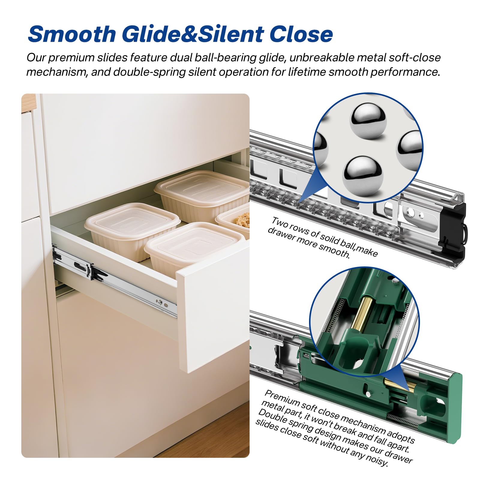 Soft Close Drawer Slides - 22 Inch, 4 Pairs -3 Soft Close Drawer Slides - 22 Inch, 4 Pairs -3
