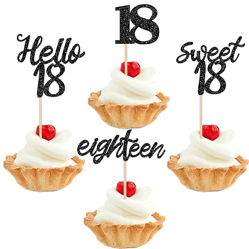 Miniatura 104 de 24 piezas de decoraciones oficiales para cupcakes de cumpleaños número 13 Hello 13 Thirteen Cupcake Picks 13th Birthday Cake Decor Supplies Black