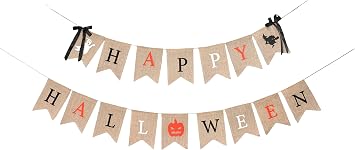 Mandala Crafts Happy Halloween Banner Burlap Banner Garland Halloween Decorations for indoor Outdoor Party, Office, Mantle, Fireplace, and Classroom