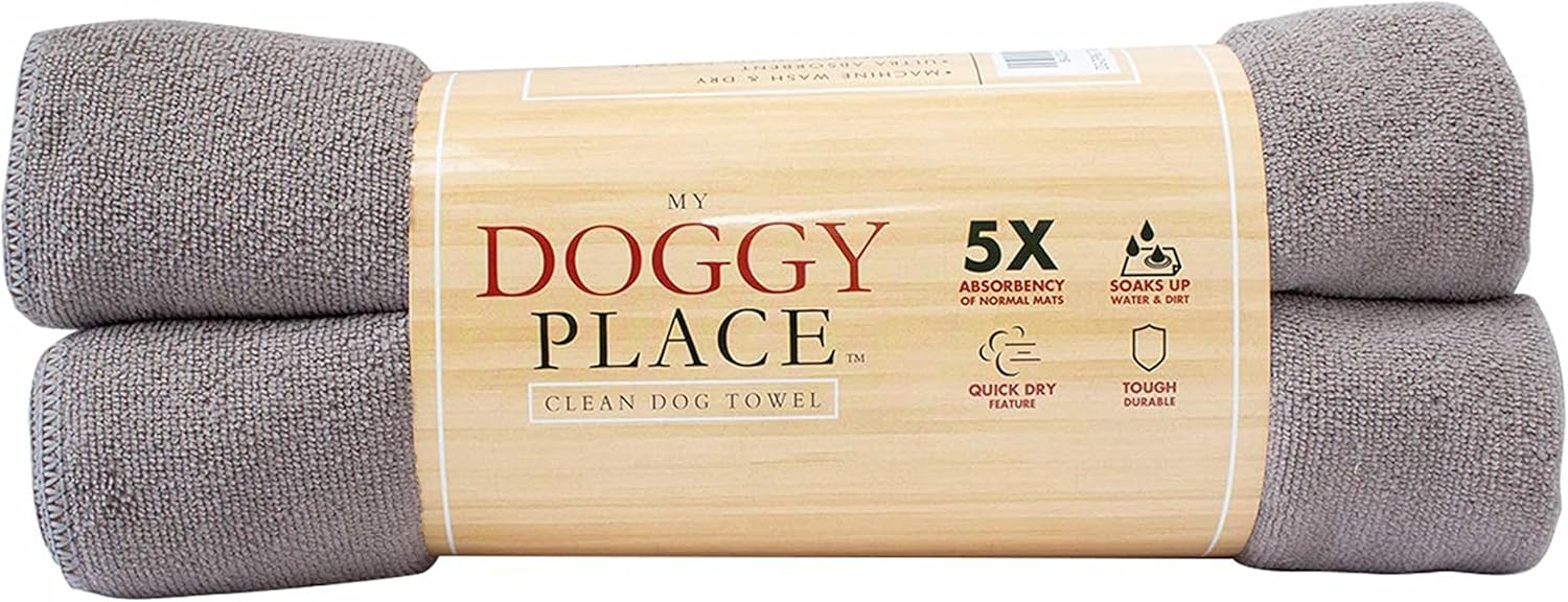 My Doggy Place - Super Absorbent Microfiber Towel - Dog Bathing Supplies - Microfiber Drying Towel - Washer Safe - Ash with Paw Print - 45 x 28 in - 2 Pack : Pet Supplies