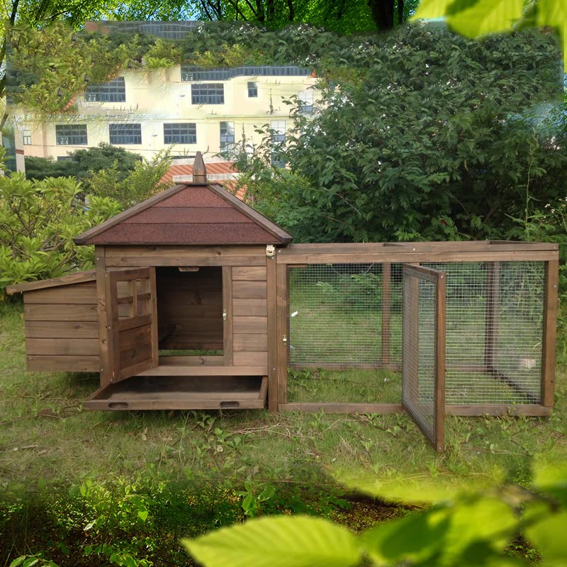Hühnerstall aus Holz, großer Outdoor-Hühnerstall mit Nistkasten, Geflügelkäfig, erhöhter Haustierzwinger aus Holz mit… – Bild 5