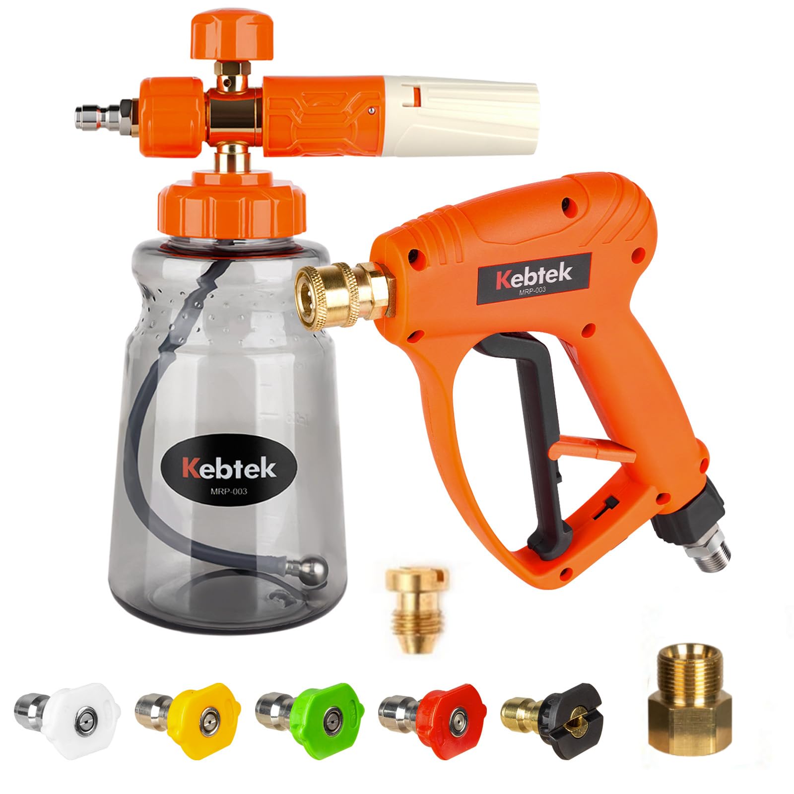 Short Pressure Washer Gun with Swivel 5200 PSI，Power Washer Gun Compatible with Foam Cannon - Car Wash Foam Gun-1/4 Quick Connector, with Nozzle Tips (MRP-003-B-spray Gun+Foam Pot)-image-40