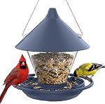 Kingsyard Wild Bird Feeder for Outdoors Hanging, No-Waste Tray with Seed Guard & Circular Perch, Garden Yard for Cardinal Finch, 4 lb Large Capacity, Grey