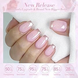 Born Pretty Jelly Gel Nail Polish,Soft Mist Pink Purple Sheer Crystal Translucent Gel Nail, Gel Polish Soak Off LED U V Nail Gel, Nail Art DIY for Home Salon Manicure 15ML
