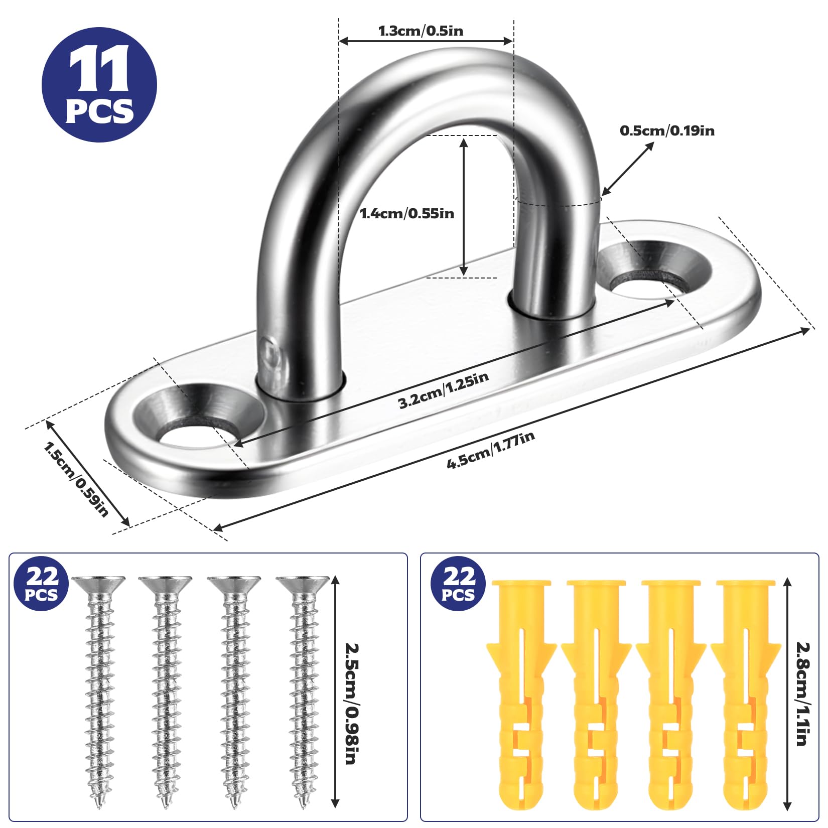 runxsam 11 Pcs Stainless Steel Pad Eye Plate Hooks - Image 2
