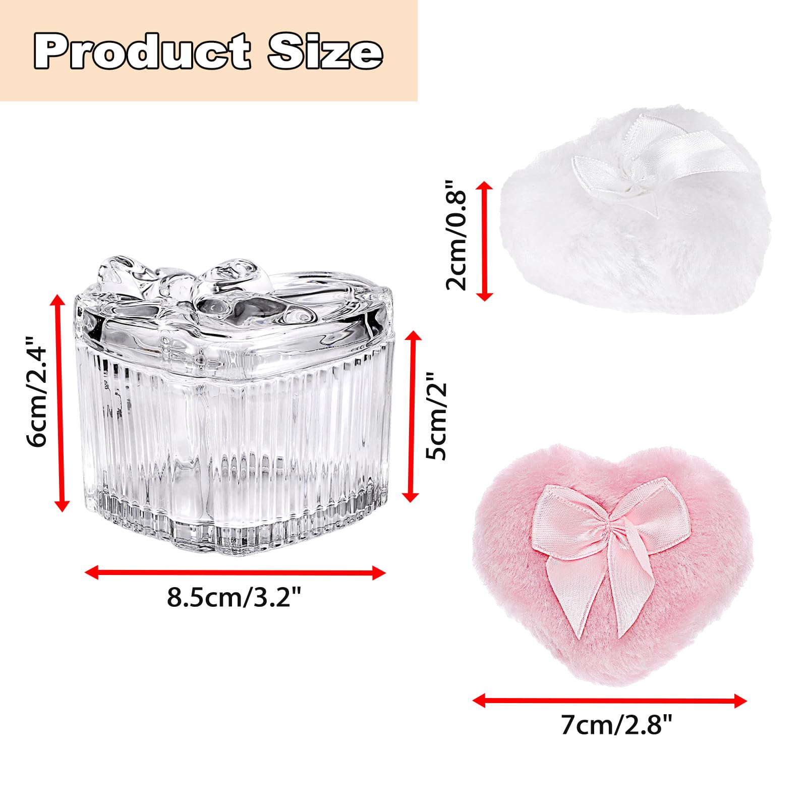 Recipiente para polvos corporales con borla para polvos de bebé, caja de cristal transparente con 2 borlas de polvo para polvos sueltos, talco para mujeres y niñas, regalo para cumpleaños