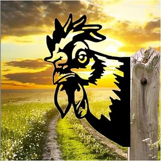 Farm Peeping Cow Metal Art Garden Sculpture,Peeping Cow Chicken Goat Metal Art Garden Fence Decoration Steel Silhouette,Hanging Ornament For Farm Outdoor Garden Decor Fence ( Color : Rooster B , Size