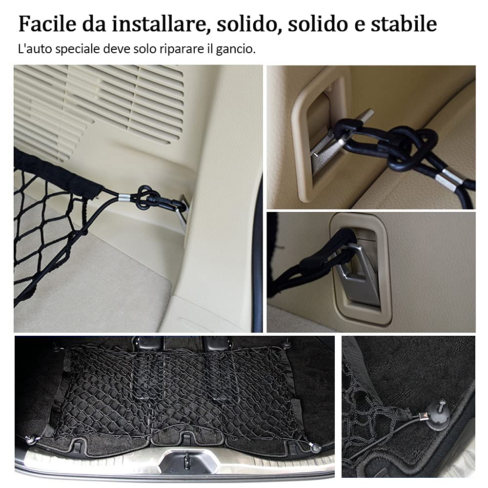Elastyczna kieszeń Organizator siatki,Rozszerzona siatka ładunkowa 120 × 70cm z 4 haczykami,Elastyczna lina nylonowa elastyczna,Bungee,dla SUV,Van,Ciężarówka,Bagażnik bagażnika,Kemping,Uniwersalny