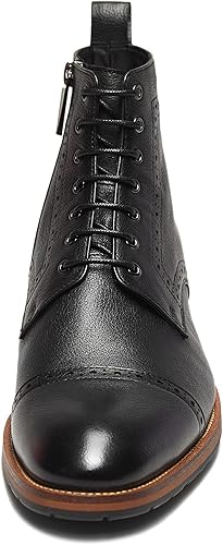 Vista 5 de Dockorio Botas de motocicleta para hombre, de cuero auténtico, de combate, casuales, botas de trabajo para hombre