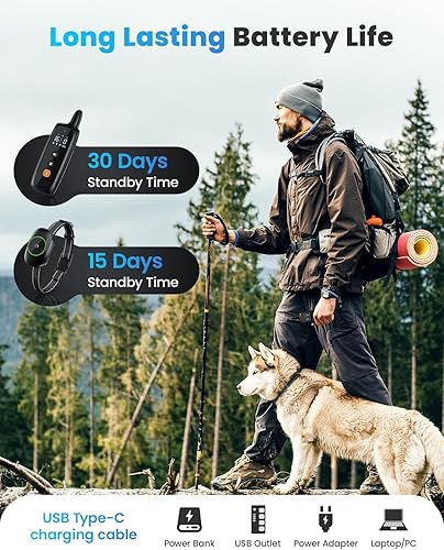 Miniatura 6 de Collar de choque para perro, 3 modos, collar eléctrico de entrenamiento para perros con control remoto impermeable, collar electrónico recargable