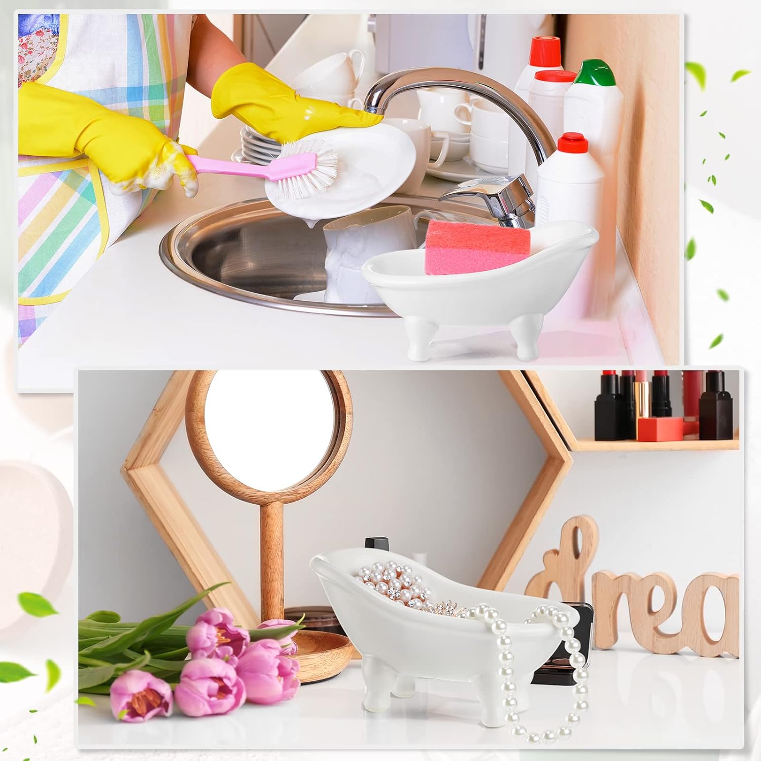 Gejoy 8 Pcs 5.6" Mini Bathtub Ceramic Planter Succulent Pot Bonsai Cactus Flower Vase Holder Decorative Organizer Soap Dish, White