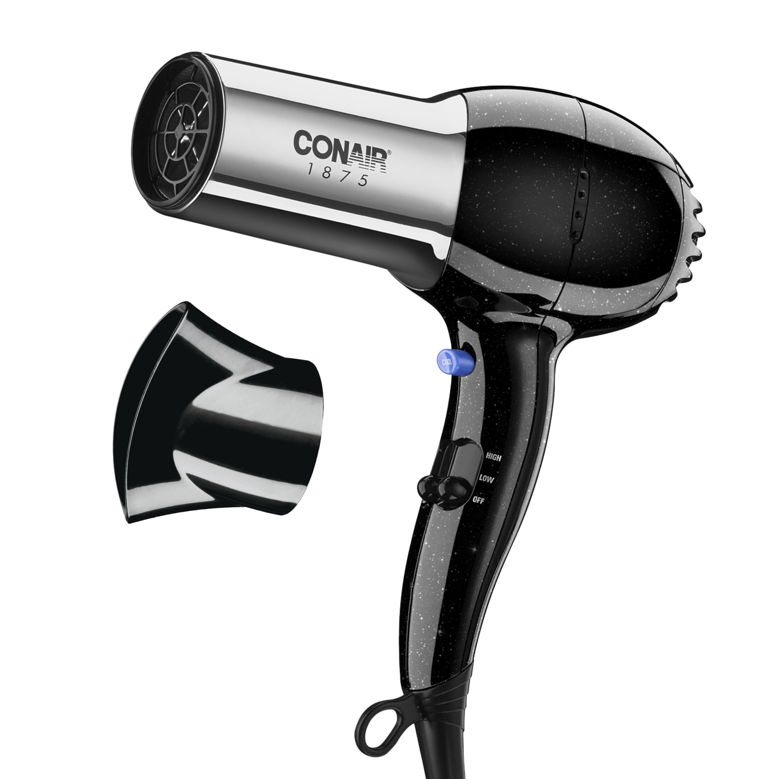 Conair Hair Dryer, 1875W Full-Size Hair Dryer with Ionic Conditioning, Blow Dryer, Tourmaline Ceramic Technology for Quick Drying, Black/ChromeConair Hair Dryer, 1875W Full-Size Hair Dryer with I…