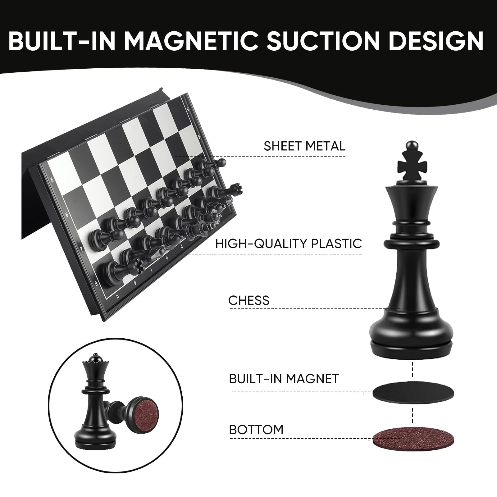 Mini Magnetic Chess Set - Portable Folding Chess Board for Adults - Travel Chess Set including Storage Case - Image 4