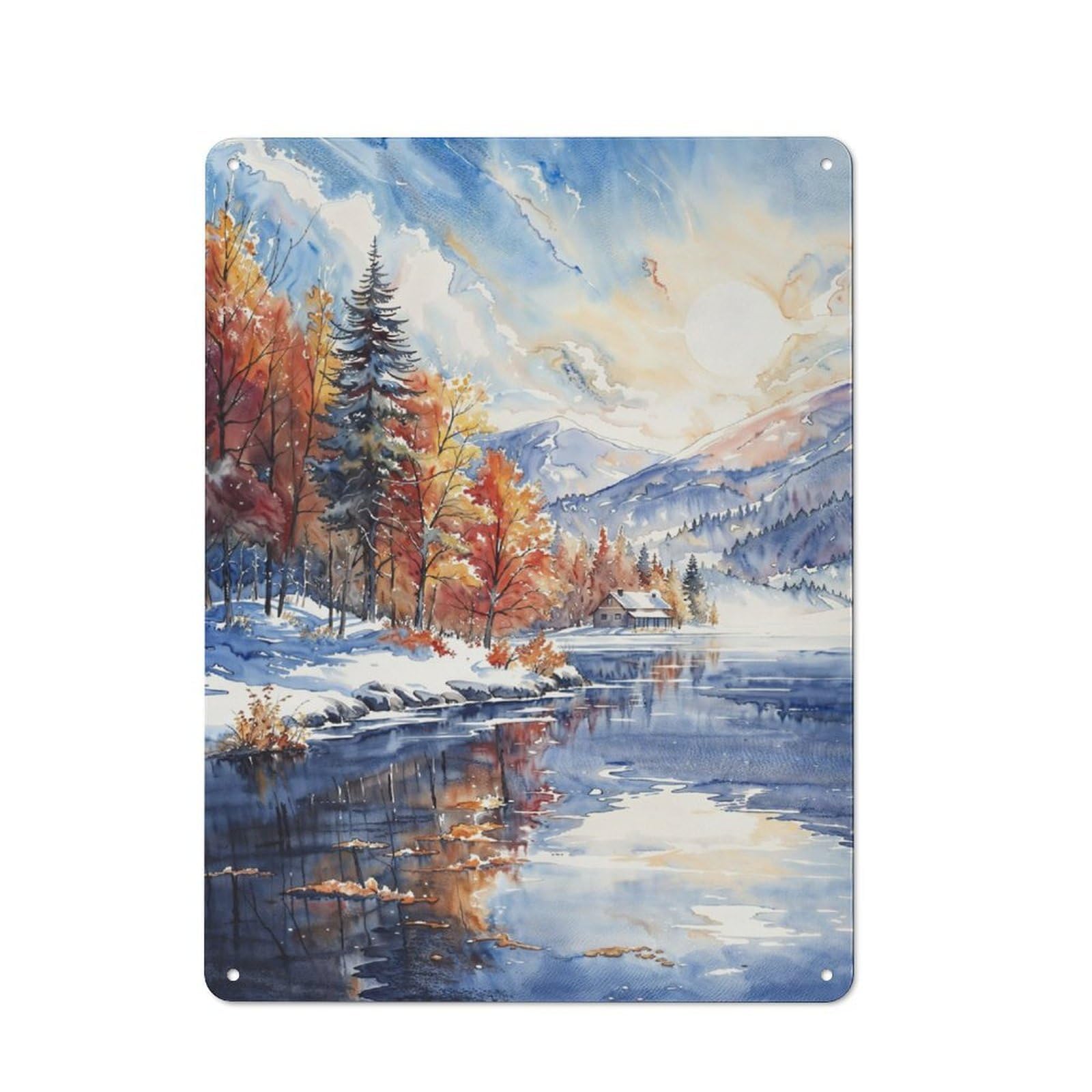 Junmoney Winters Dawn Reflection Tin Wall Plaque 40X30cm With For Man Cave Or Games Room, A Housewarming Gift For Leisure-Room Decor Enthusiasts