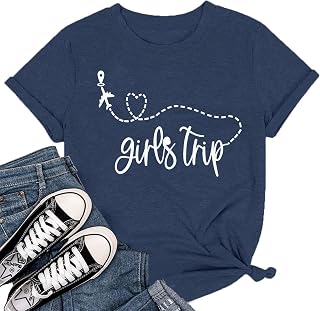 Girls Trip Shirts for Women Plane Travel Graphic Tees Vacation Shirts Letter Printed Hiking Casual Short Sleeve Tee Tops