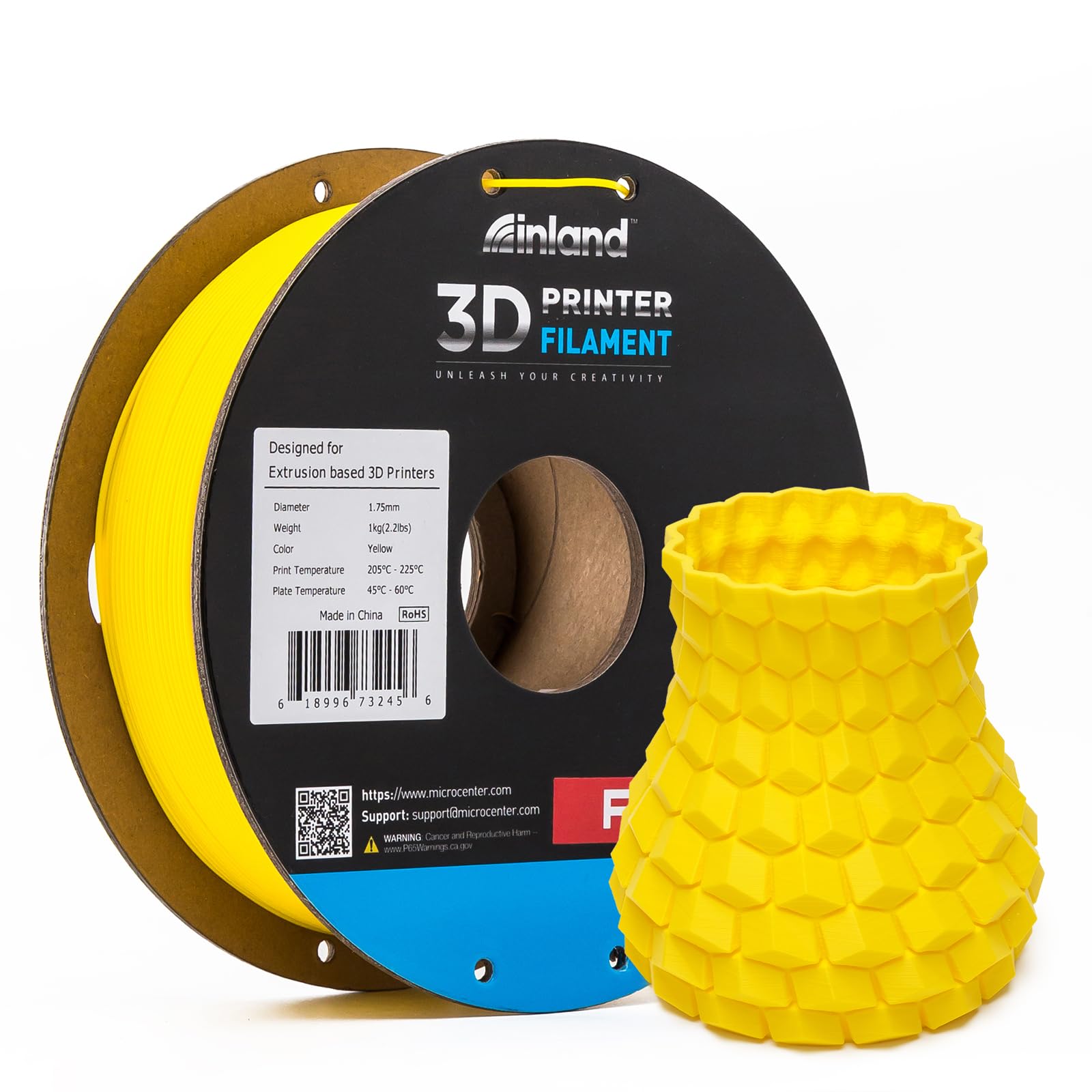 INLAND Micro Center PLA+ 3D Printing Filament 1.75mm - PLA Pro Dimensional Accuracy +/- 0.03 mm - 1kg Cardboard Spool (2.2 lbs) (1 Pack Yellow, 1.75mm)