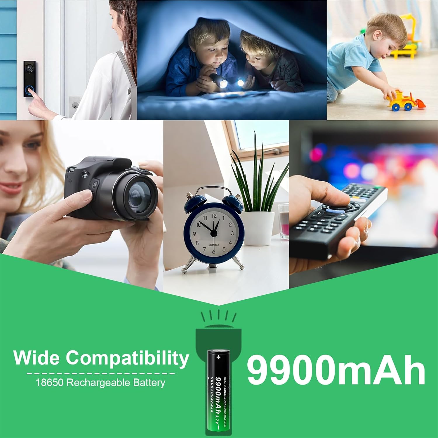 3.7Volt 18650 Rechargeable Battery 9900 mAh Lithium Polymer Ion Batteries for Headlamp,Flashlights,Remote Control and More(Flat Top,4 Pack 18650 Battery+Charger)