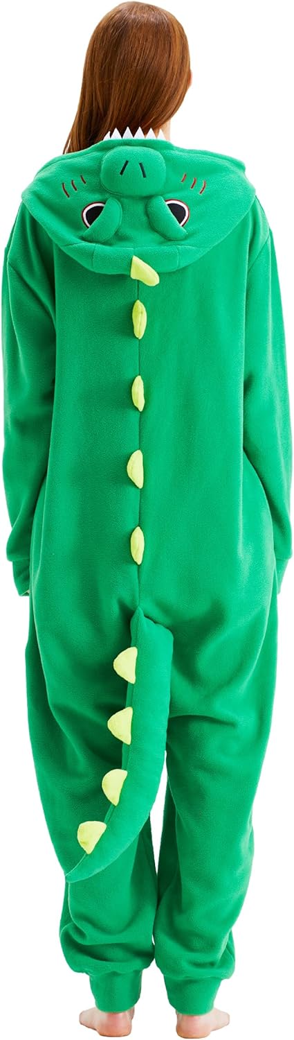 Unisex Animal Green Dragon Onesie Costume Dinosaur Halloween Cosplay Costume Christmas Pajamas for Family Adults - Image 5