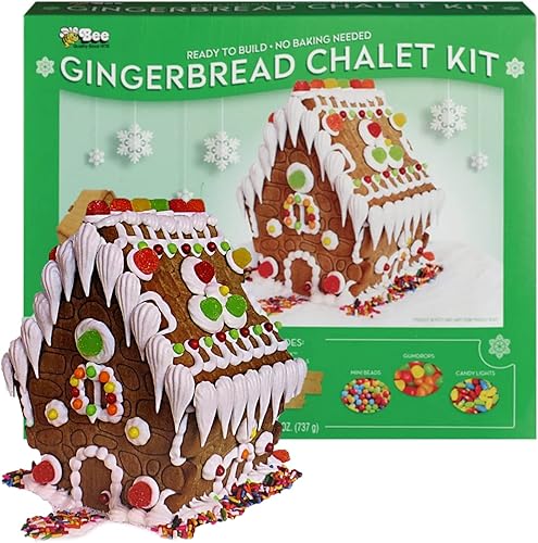 Chalet - Casa de pan de jengibre navideña, kits de cocina artesanales, listos para montar y decorar, incluye galletas, glaseado y dulces surtidos,