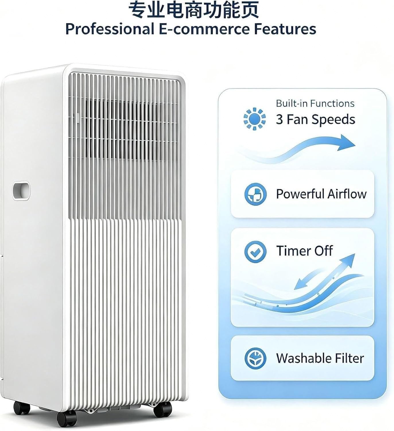 Aire Acondicionado Portátil 14000 BTU, Enfriador de Aire Móvil con Mando y Temporizador 24H, Modo Noche Silencioso, Ruedas Giratorias para Dormitorio Oficina Pi, Style 5, 12000 BTU