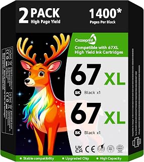 67XL Black Ink Cartridge Compatible for HP 67 Black Ink Cartridge Works with HP Deskjet 2855e 2800e 2700 2700e 2755 2755e 2852e 4255e 2827e 4100e 4155e Envy 6000 6055e 6455e Printer, 2 Pack