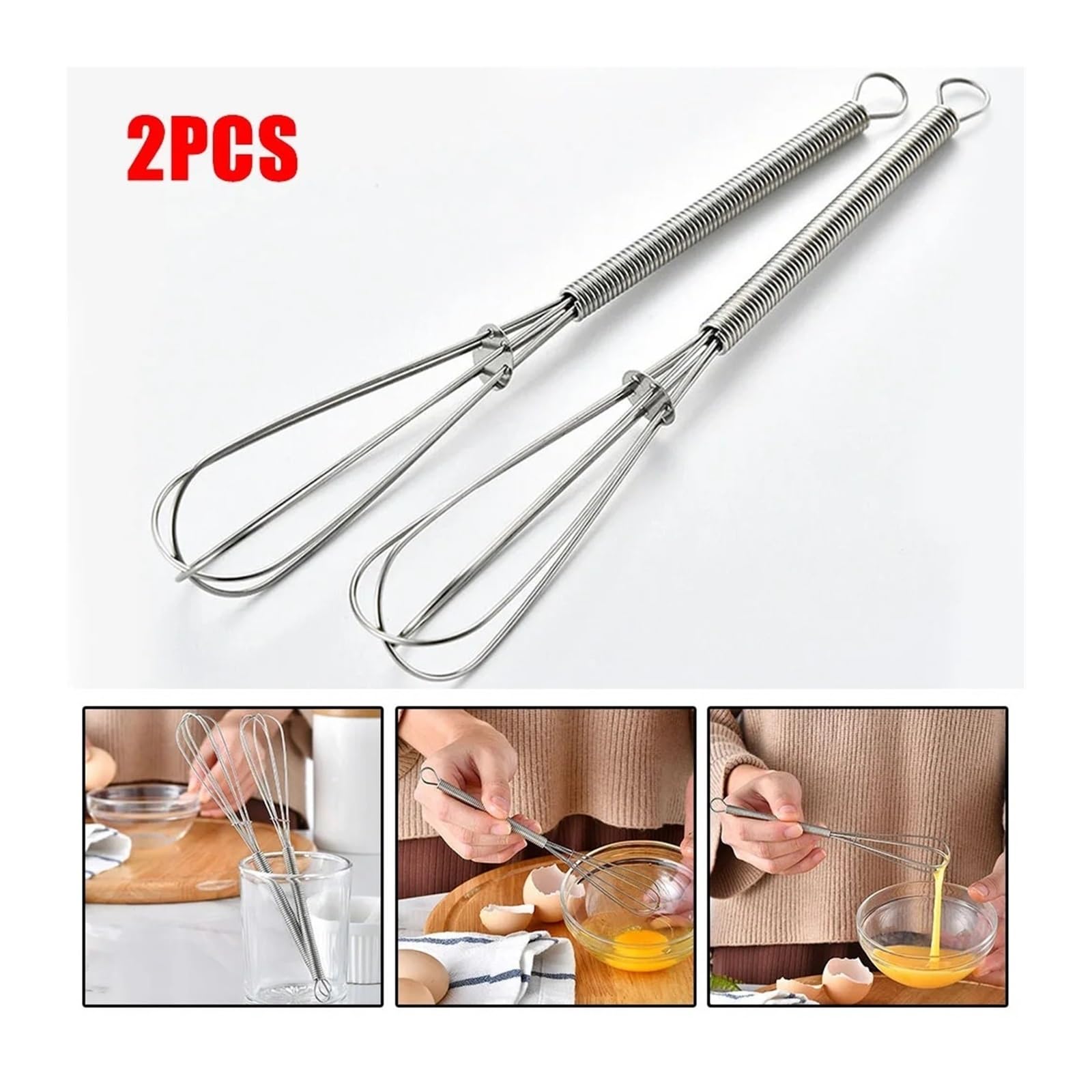 2 Pezzi Frusta Lunga 18 cm, 304 Acciaio Inossidabile Manuale for Uso Domestico Piccolo Bastone di miscelazione, Manico a Molla Frusta for Uova, Panna montata