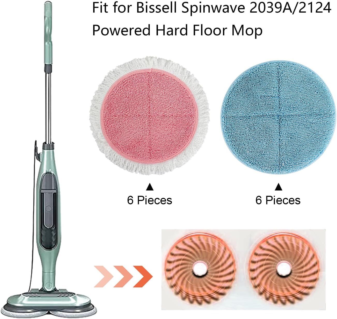 BeiLan Spin Cordless Electric Mop Pads - 12 Pack Steam Electric Mop Refills Fit for Vmai/Eous/Idoo/Alfabot/Devoac - 7.28inch Spin Replacement Mop Pads for Floor Cleaning