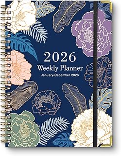 2026 Planner, Weekly and Monthly Calendar Planner for Women, Jan 2026 - Dec 2026, Hardcover Planning Agenda book with Tabs, Spiral Bound, Inner Pocket, Perfect for School Office Supplies, 6.2" x 8.5" - flowers
