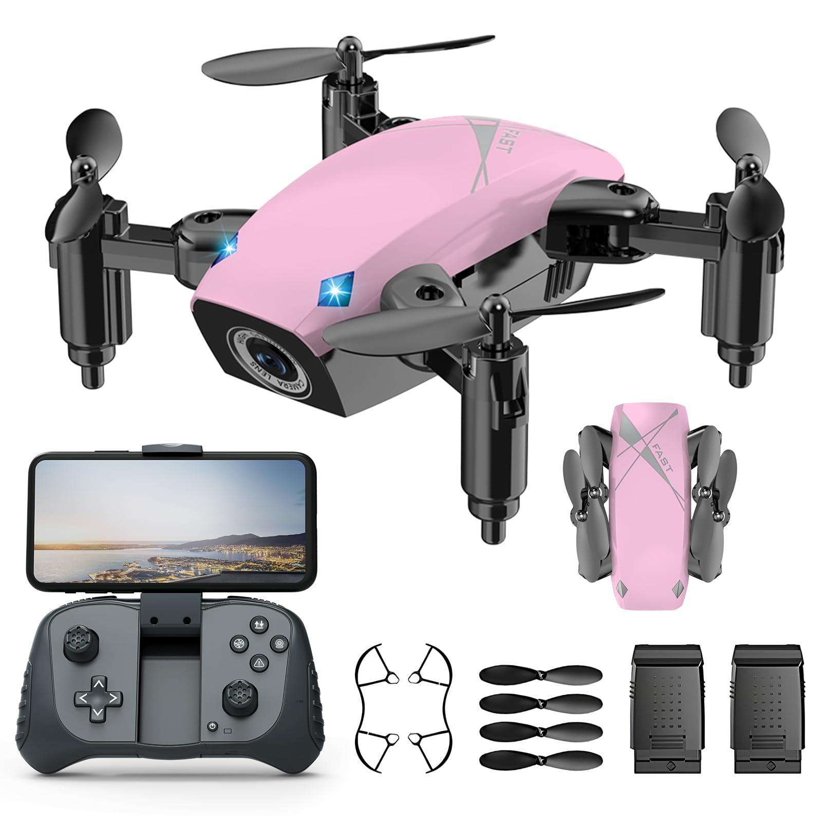 Mini dron para niños con cámara, plegable, control de voz y gestos, función de retención de altitud, protección de hélices, 2 baterías, RC Quadcopter, regalo para niños y niñas a partir de 8 años