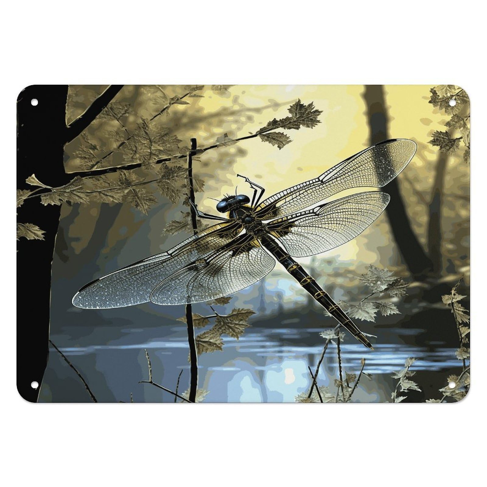 Fodpand Style Dragonflies Retro Vintage Metal Tin Sign,Wall Art Decor Garden Plaque Poster For Bedrooms Yard Bars Pubs Patios Porches 7.9X5.5 Inch