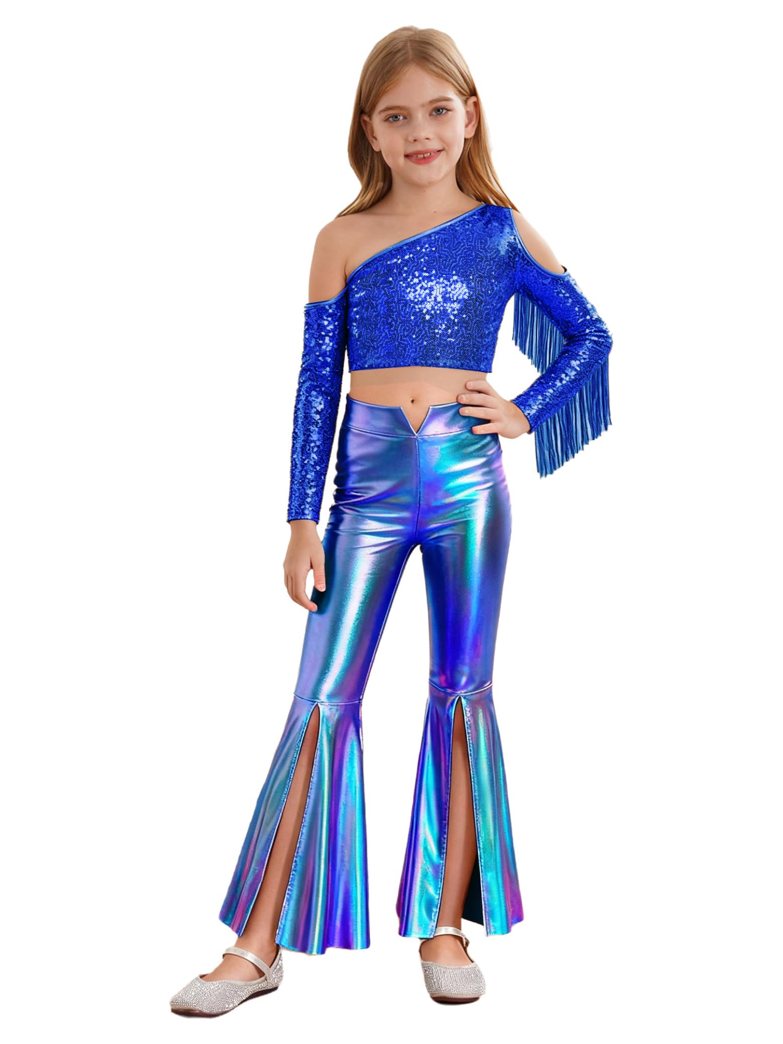 Traje de fiesta para niñas azul real que resalta en actuaciones de escenario 8