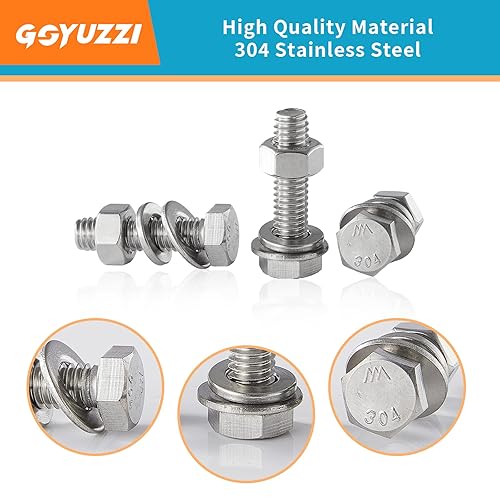 Miniatura 5 de Tornillos de cabeza hexagonal de 14-20 x 34, tuercas, arandelas planas y de bloqueo, acero inoxidable 304, rosca completa a máquina, acabado