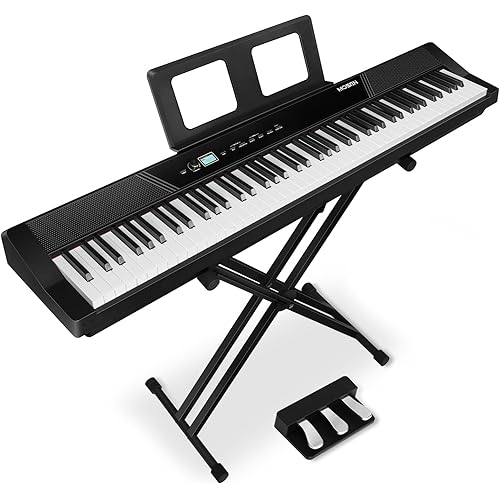 MOSEN Digital Piano 88-Key Full Size Weighted Piano, Electronic Keyboard Piano, Hammer Action, with Music Stand, Double X frame, 3-Pedal, 10+Voice Settings, for Beginner Professional at Home/Stage