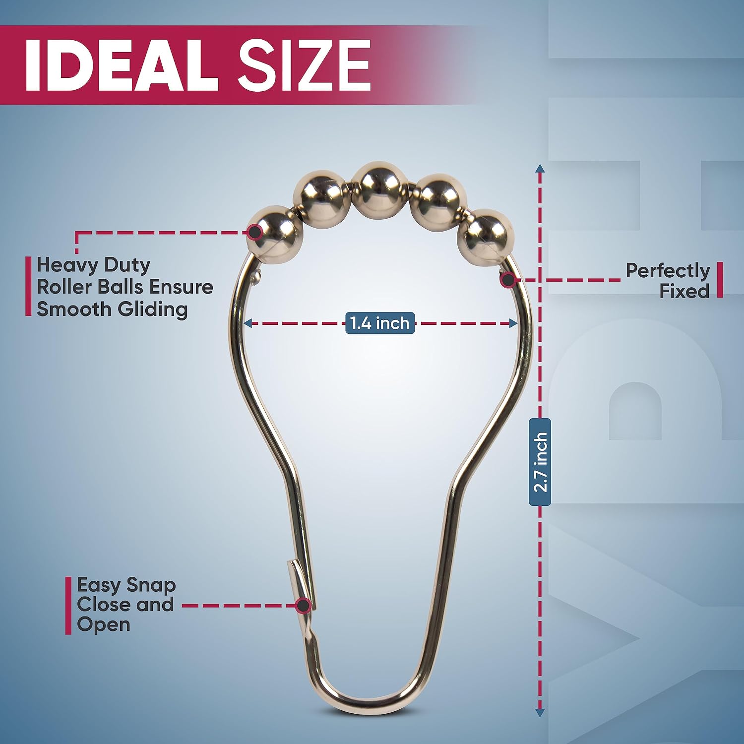 Rust Proof Shower Curtain Hooks, Stainless Steel Curtain Rings, Pack of 12