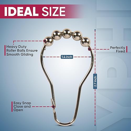 Miniatura 3 de Ganchos de cortina de ducha de níquel a prueba de óxido (juego de 12)  Anillos de cortina de ducha de acero inoxidable con bolas antideslizantes