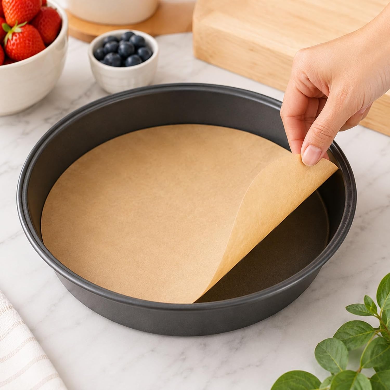 100 PCS Round Parchment Paper Liners, Thick Nonstick Greaseproof Circles for Trays, Baskets and Containers